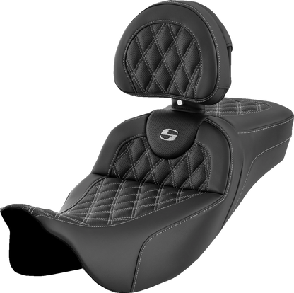 Saddlemen Roadsofa Silver Lattice Extended Seat & Backrest 08-24 Harley Touring