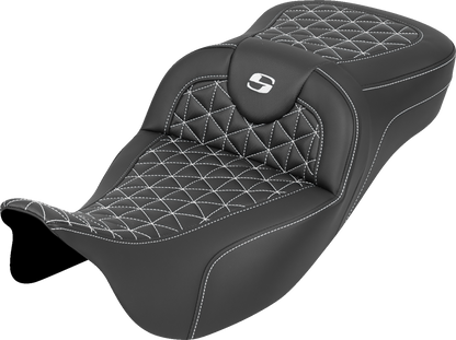 Saddlemen Roadsofa White Tri Gripper Extended Seat for 2008-2024 Harley Touring