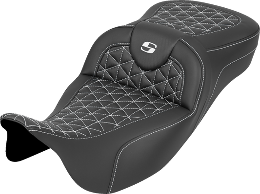 Saddlemen Roadsofa White Tri Gripper Extended Seat for 2008-2024 Harley Touring