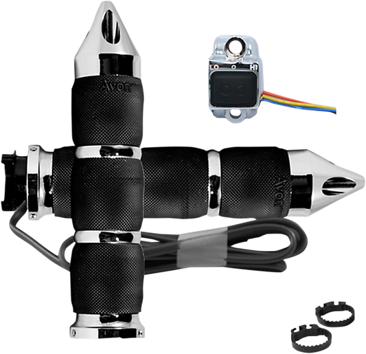 Avon Air Cushion Chrome Spike Heated 1" Handlebar Grips 87-17 Honda Kawasaki