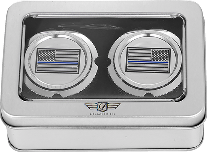 Figurati Designs Front Blue line Flag Axle Nut Chrome Covers for 2002-22 Harley