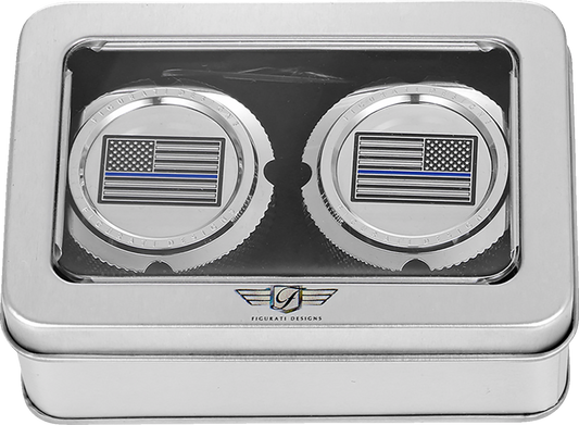 Figurati Designs Front Blue line Flag Axle Nut Chrome Covers for 2002-22 Harley