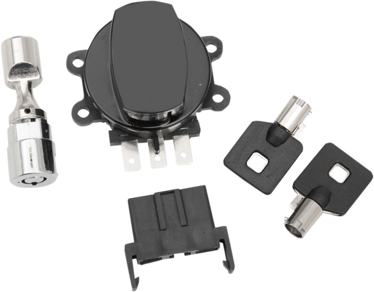 Drag Specialties Black Ignition Switch & Fork Lock Kit for 96-10 Harley Softail