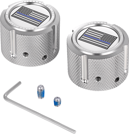 Figurati Designs Front Blue line Flag Axle Nut Chrome Covers for 2002-22 Harley