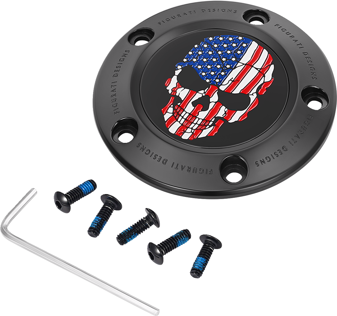 Figurati Designs Skull American Flag Black Timing Cover for 1999-2017 Harley