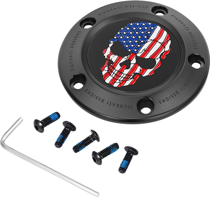 Figurati Designs Skull American Flag Black Timing Cover for 1999-2017 Harley