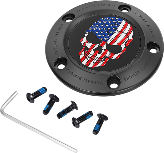 Figurati Designs Skull American Flag Black Timing Cover for 1999-2017 Harley