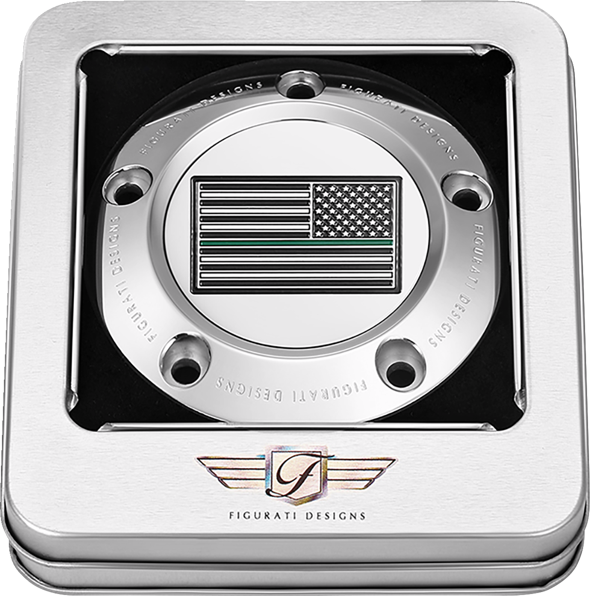 Figurati Designs Green Line Flag Stainless Steel Timing Cover for 1999-17 Harley