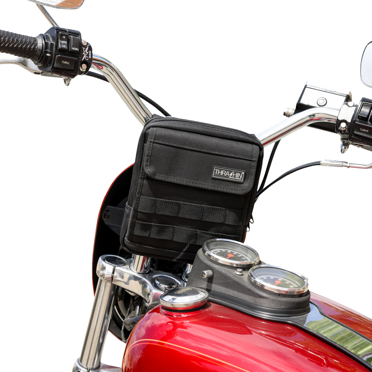 Thrashin Slim Black Motorcycle Handlebar Riser Storage Bag for Harley Davidson
