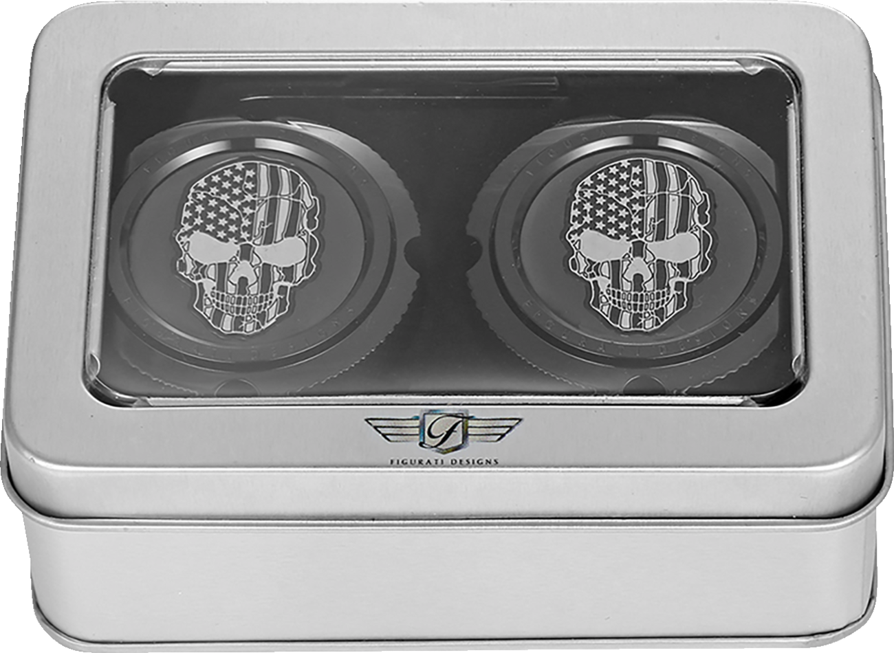 Figurati Designs Skull Flag Front Axle Nut Black Covers for 2002-2022 Harley