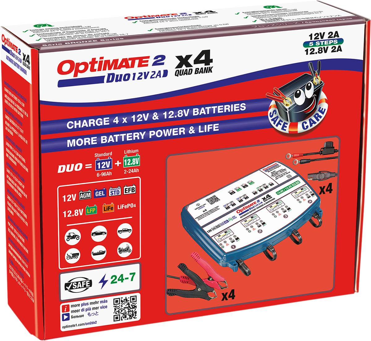 Tecmate Optimate 2 Duo 4-Bank Battery Charger Maintainer 12V Motorcycle ATV UTV