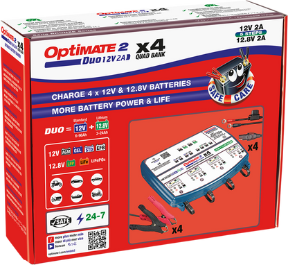 Tecmate Optimate 2 Duo 4-Bank Battery Charger Maintainer 12V Motorcycle ATV UTV