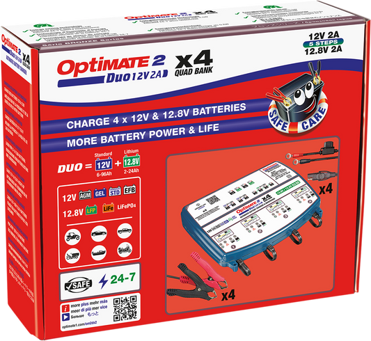 Tecmate Optimate 2 Duo 4-Bank Battery Charger Maintainer 12V Motorcycle ATV UTV