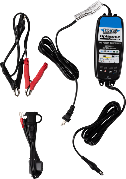 Drag Specialties Optimate 2 Duo Battery Charger Maintainer 12V Motorcycle ATV