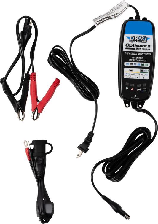 Drag Specialties Optimate 2 Duo Battery Charger Maintainer 12V Motorcycle ATV