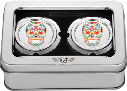 Figurati Designs Silver Sugar Skull Front Axle Nut Covers for 2002-2022 Harley