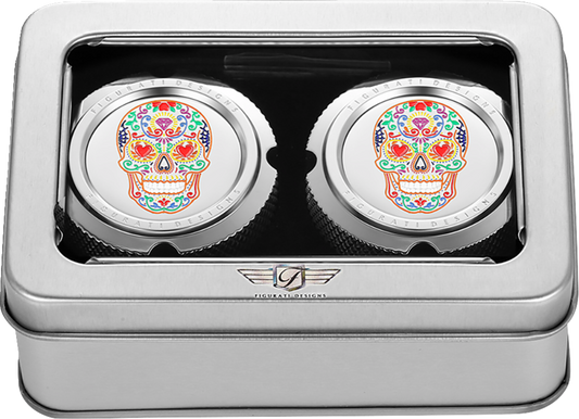 Figurati Designs Silver Sugar Skull Front Axle Nut Covers for 2002-2022 Harley