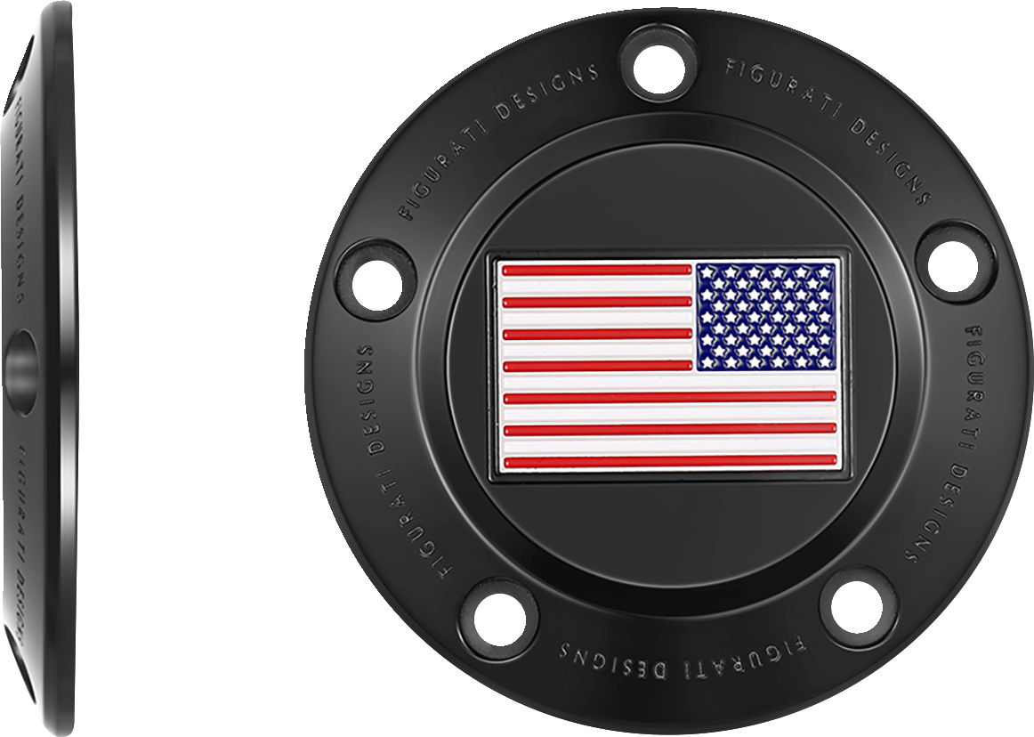 Figurati Designs American Flag Black Timing Cover for 1999-2017 Harley Davidson