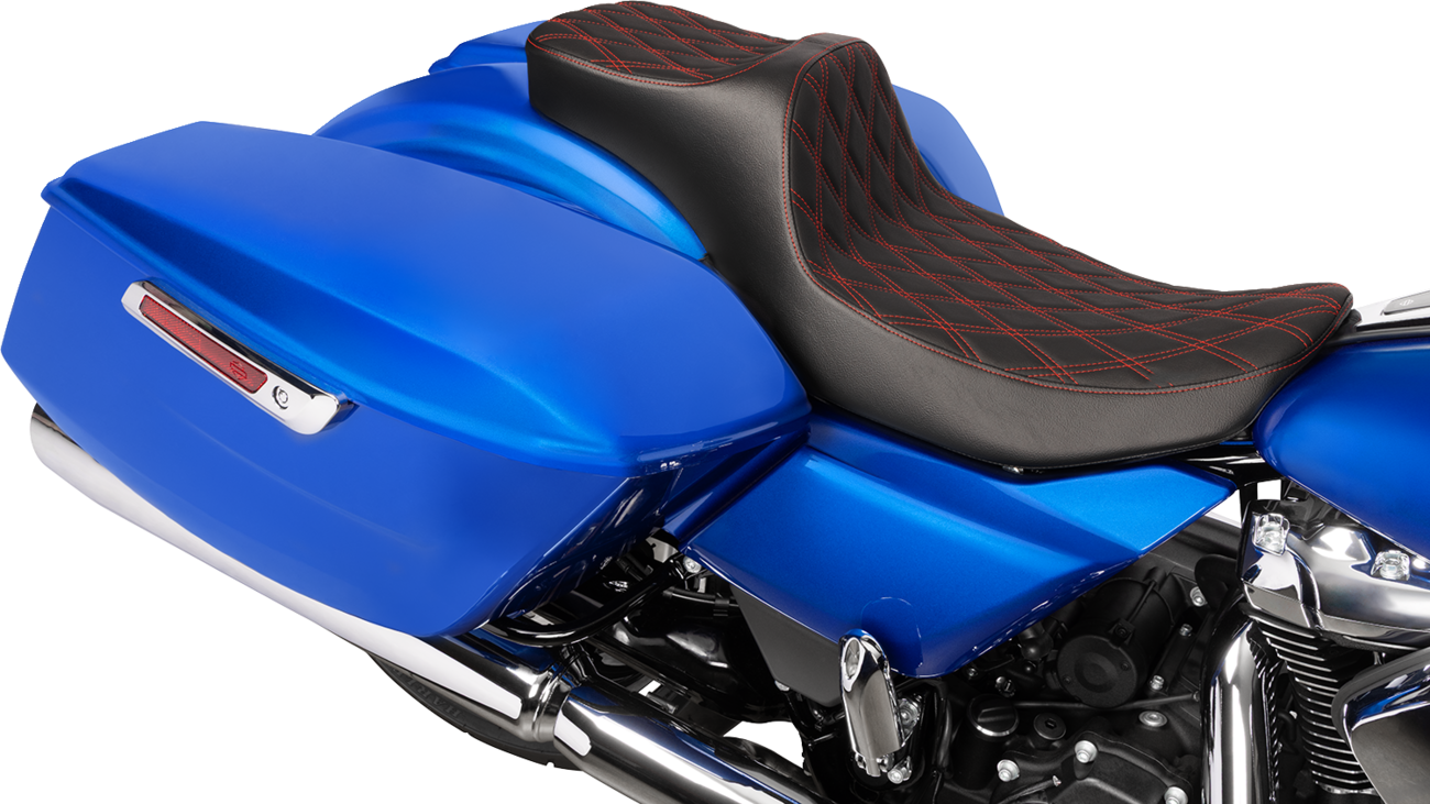 Drag Specialties Predator III Red Diamond Extended Seat for 23-26 Harley Touring