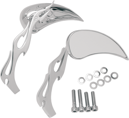 Drag Specialties Chrome Flamed Motorcycle Mirror Set for Harley Davidson FX FXD