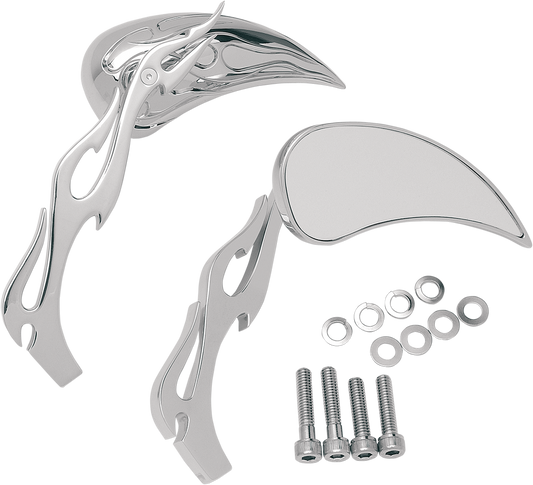 Drag Specialties Chrome Flamed Motorcycle Mirror Set for Harley Davidson FX FXD