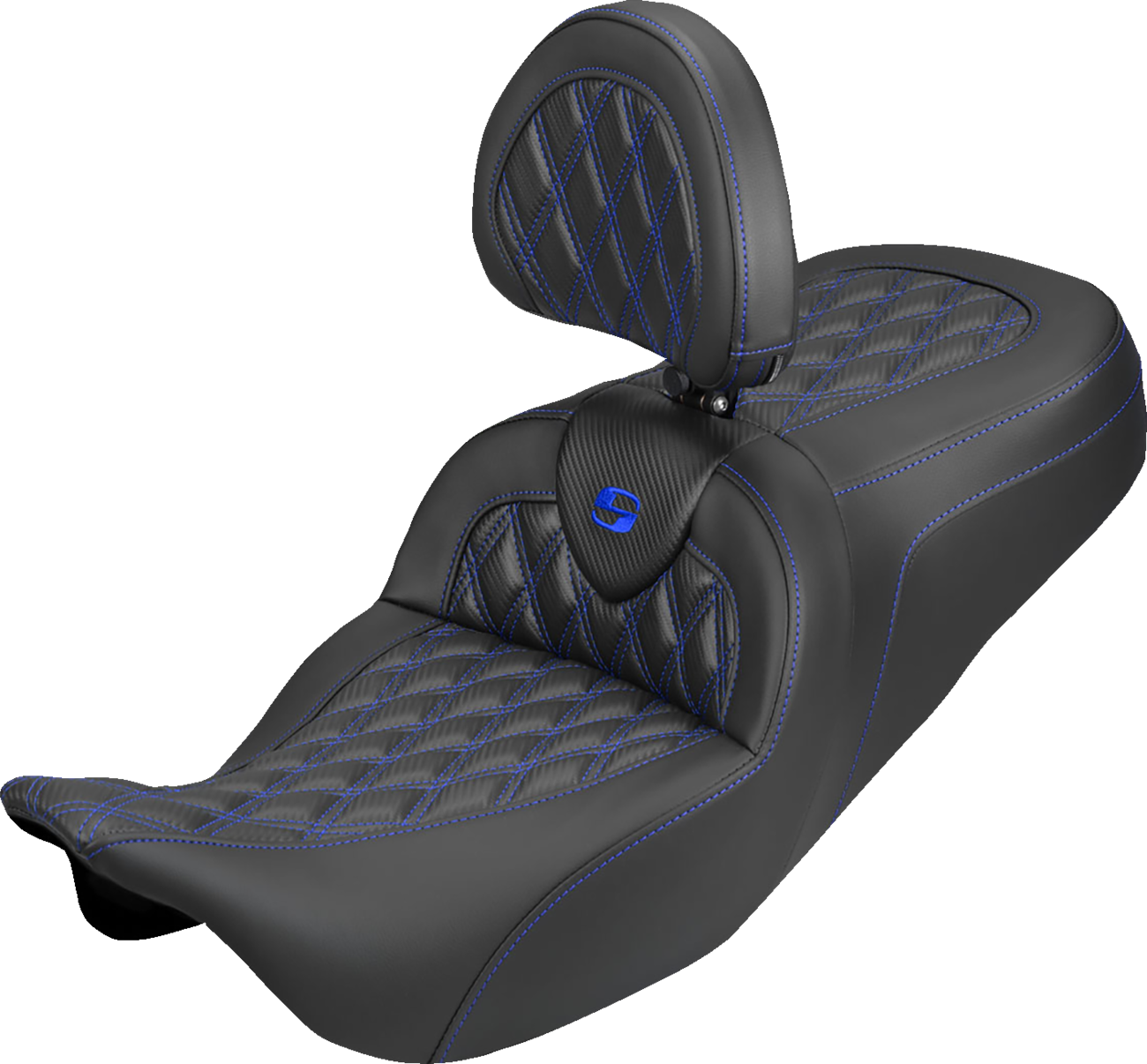 Saddlemen Roadsofa Blue Lattice Carbon Seat & Backrest for 08-25 Harley Touring