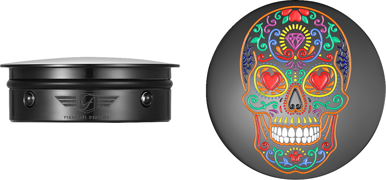 Figurati Sugar Skull Black Swingarm Covers Inserts for 1980-2025 Harley Davidson