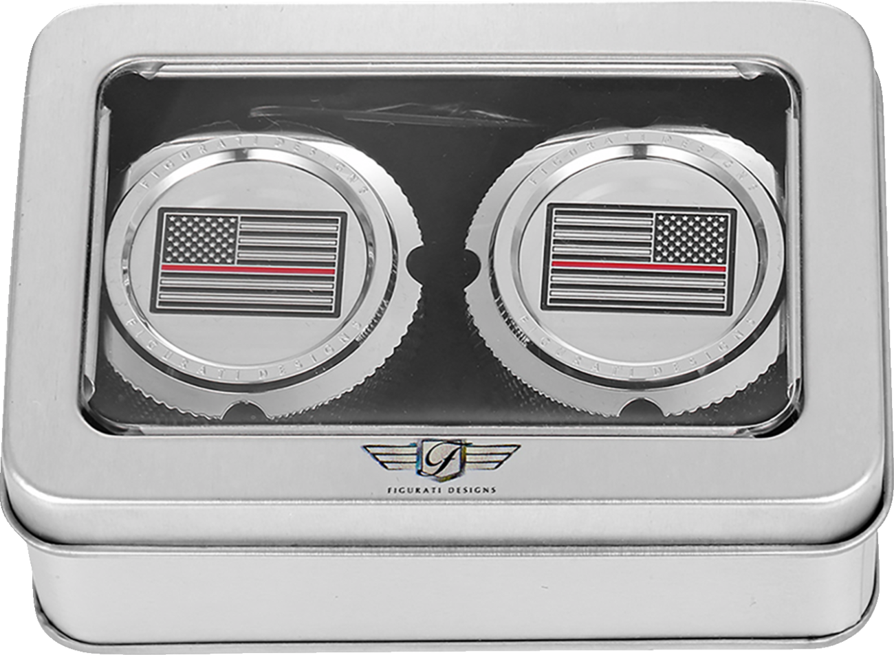 Figurati Designs Front Red line Flag Axle Nut Chrome Covers for 2002-2022 Harley