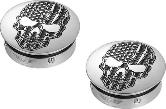 Figurati Designs B&W Skull USA Flag Swingarm Covers for 1980-2025 Harley