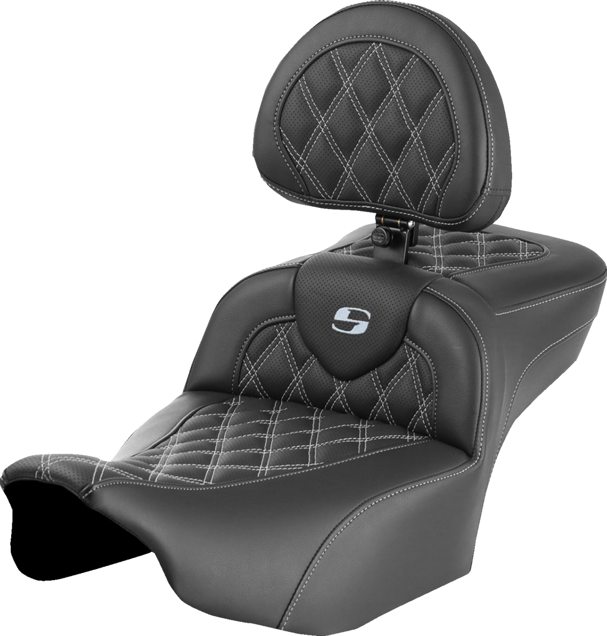 Saddlemen Roadsofa Silver Lattice Extended Seat w/ Backrest 23-25 Harley Touring