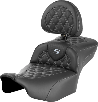 Saddlemen Roadsofa Silver Lattice Extended Seat w/ Backrest 23-25 Harley Touring