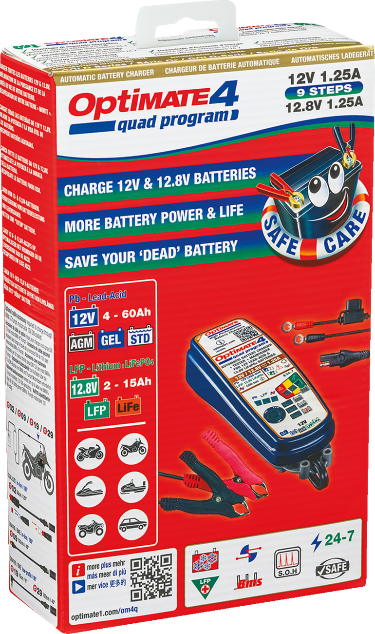 Tecmate Optimate 4 Quad Program Universal Motorcycle Battery Tender Charger