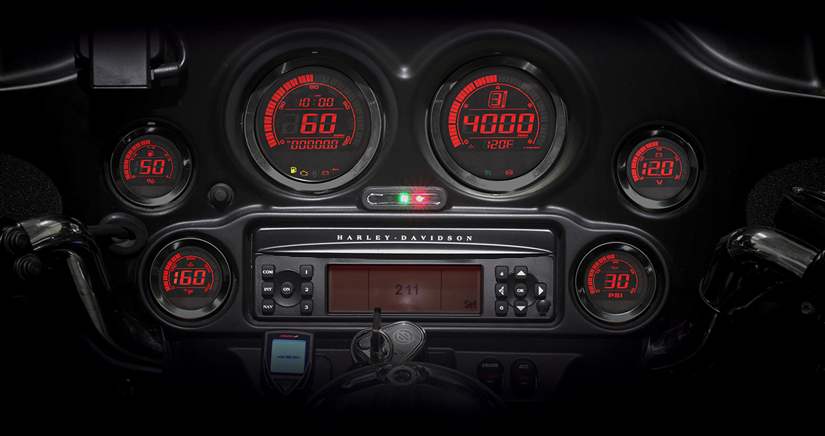 Koso Black 6-Piece Fairing Digital Gauge Set 2004-2013 Harley Touring Models