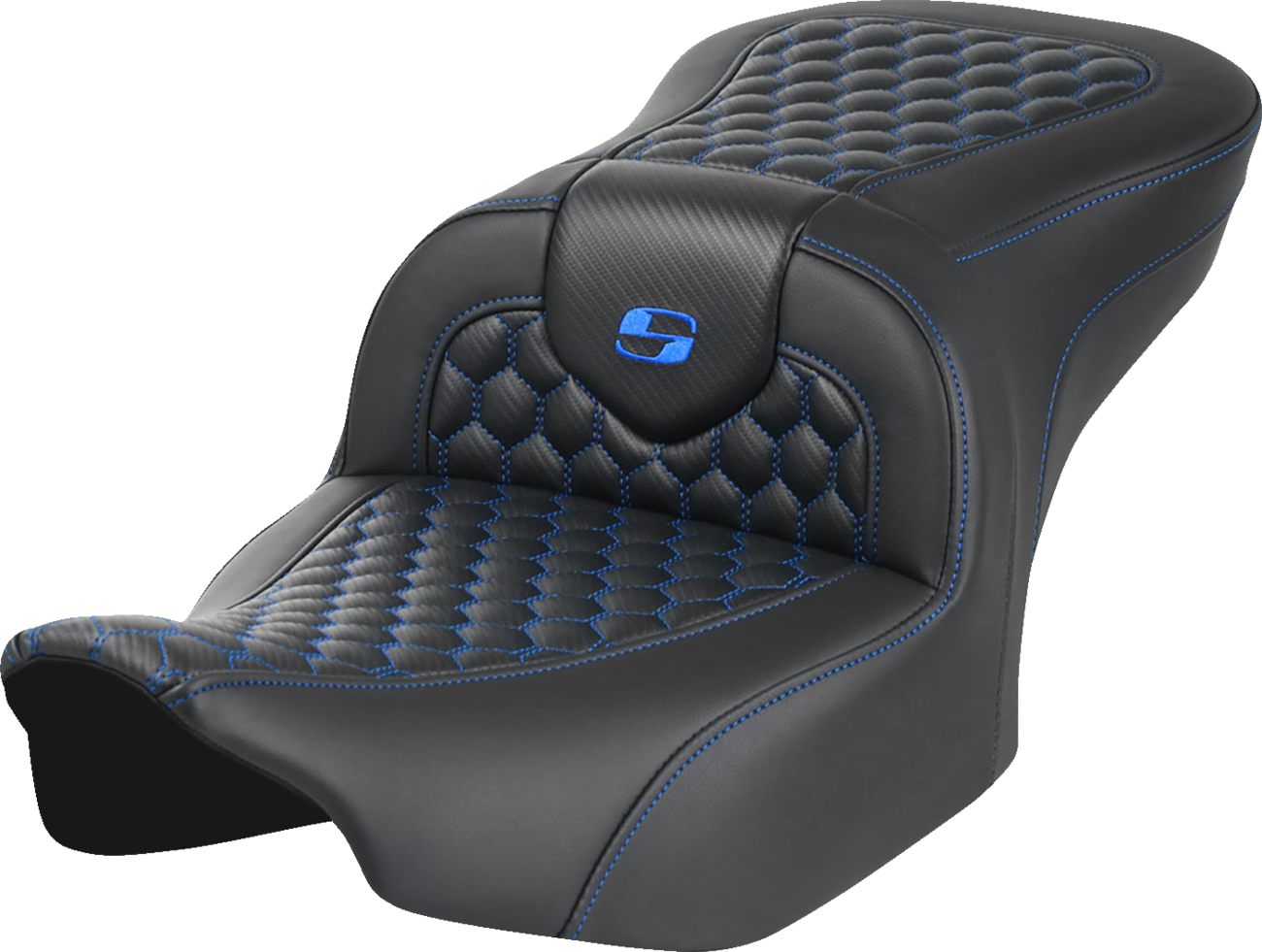 Saddlemen Roadsofa Blue Stitch w/ Backrest Gel Seat for 2023-2025 Harley Touring