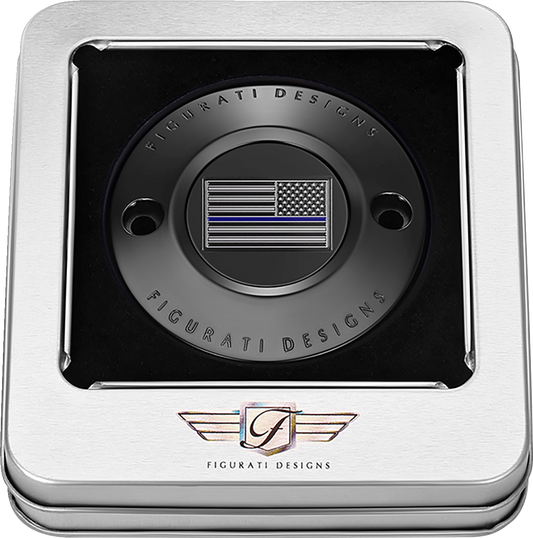 Figurati Designs Blue Line Flag Black Timing Cover for 2017-2023 Harley M8