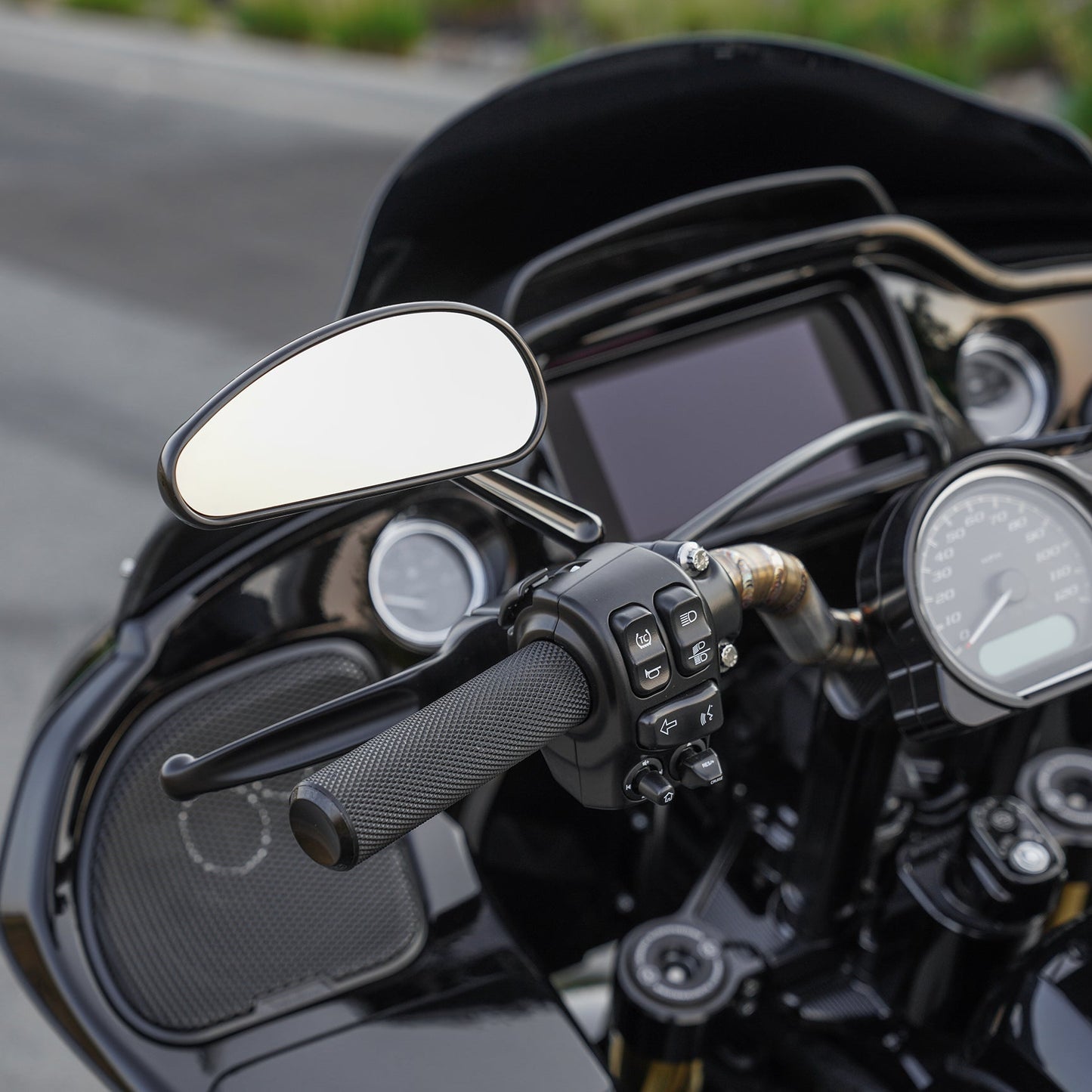 Arlen Ness Downdraft Black Smooth Forged Handlebar Motorcycle Mirror Set Harley