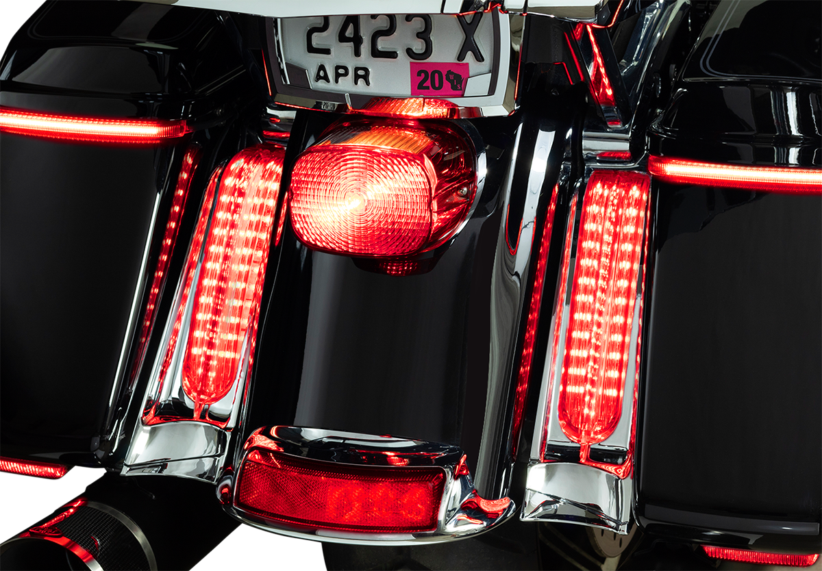 Ciro Chrome Saddlebag Red LED Filler Panel Lights fits 2014-2024 Harley Touring