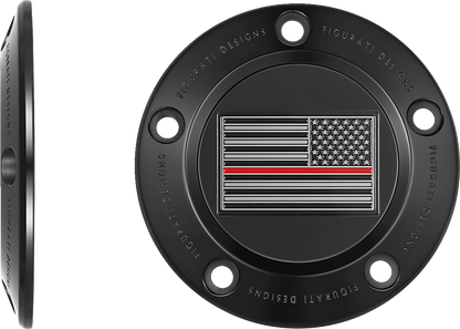Figurati Designs Red Line Flag Black Timing Cover for 1999-2017 Harley Davidson
