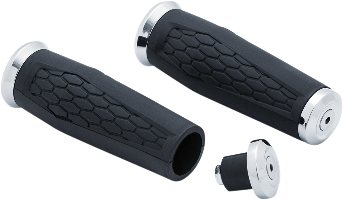 Kuryakyn 1" Chrome Rubber Hex Universal Motorcycle Handlebar Hand Grips Harley