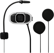 Icon RAU Black White Full Face Helmet Bluetooth 4 Way Communication System