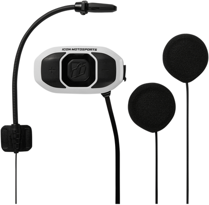 Icon RAU Black White Full Face Helmet Bluetooth 4 Way Communication System
