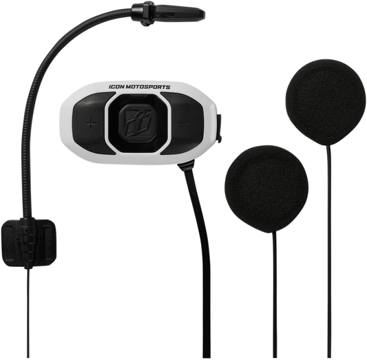 Icon RAU Black White Full Face Helmet Bluetooth 4 Way Communication System
