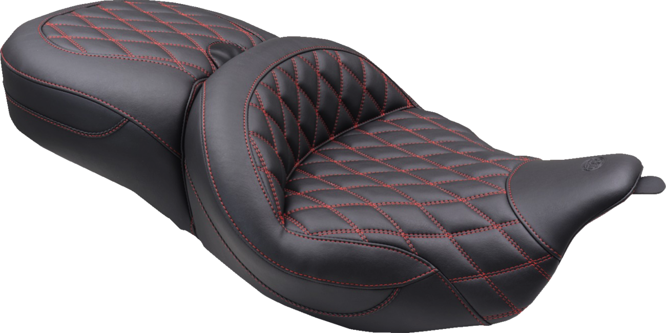 Mustang Super Tour Red Double Diamond Extended Seat for 2008-2025 Harley Touring