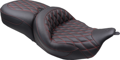 Mustang Super Tour Red Double Diamond Extended Seat for 2008-2025 Harley Touring