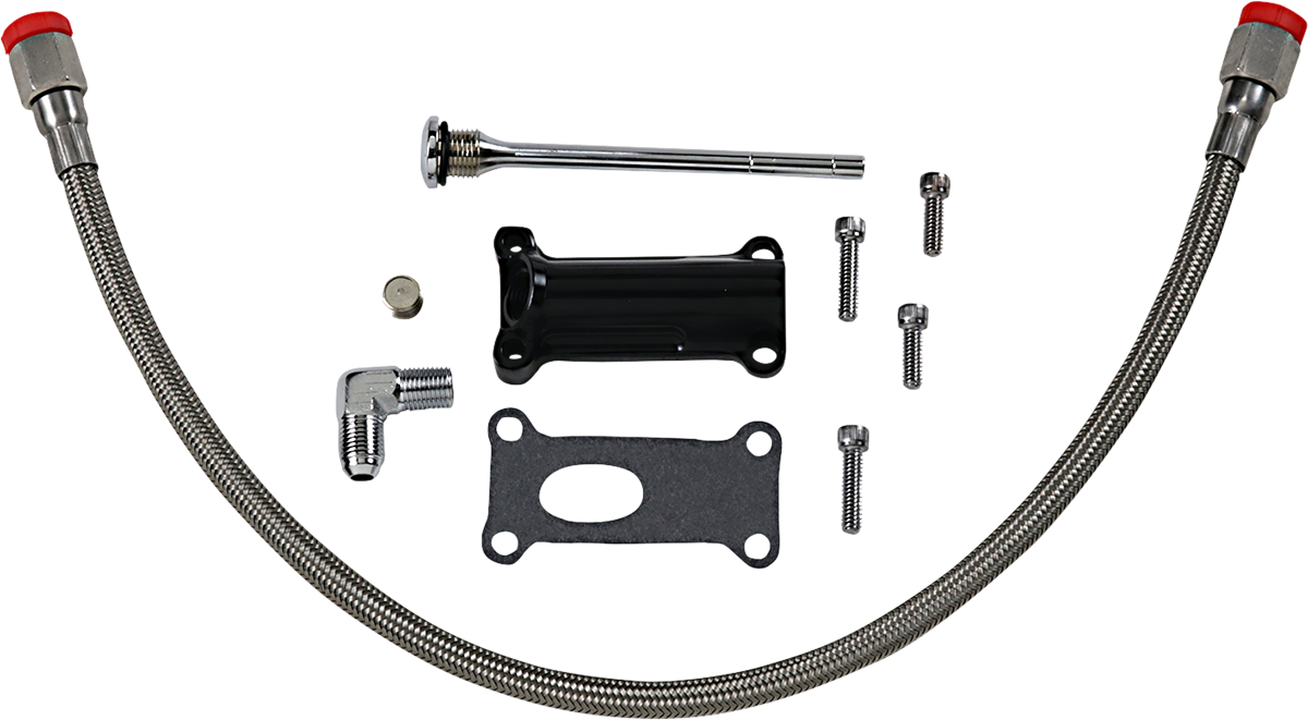 Drag Specialties Black Engine Oil Spout Kit 02-06 Harley Touring FLHR FLTR FLHT