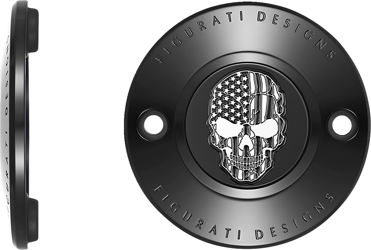 Figurati Designs Skull American Flag Black Timing Cover for 2017-2023 Harley M8