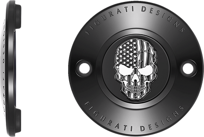 Figurati Designs Skull American Flag Black Timing Cover for 2017-2023 Harley M8