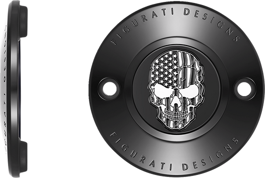 Figurati Designs Skull American Flag Black Timing Cover for 2017-2023 Harley M8