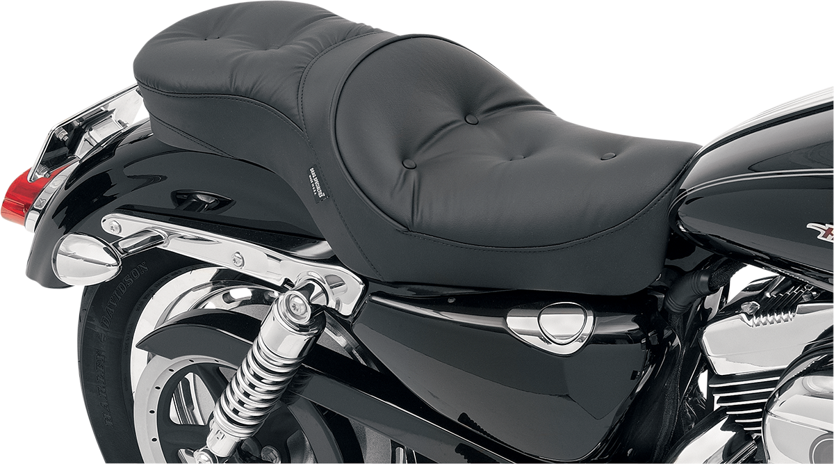 OUMURS Low-Profile 2-Up Seat For Harley Sportster 883/1200 2004+ | Black Synthetic Leather