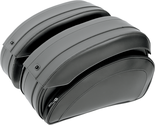 Saddlemen Black Leather Zipper Twist-Lock Deluxe Saddlebag & Supports for Harley